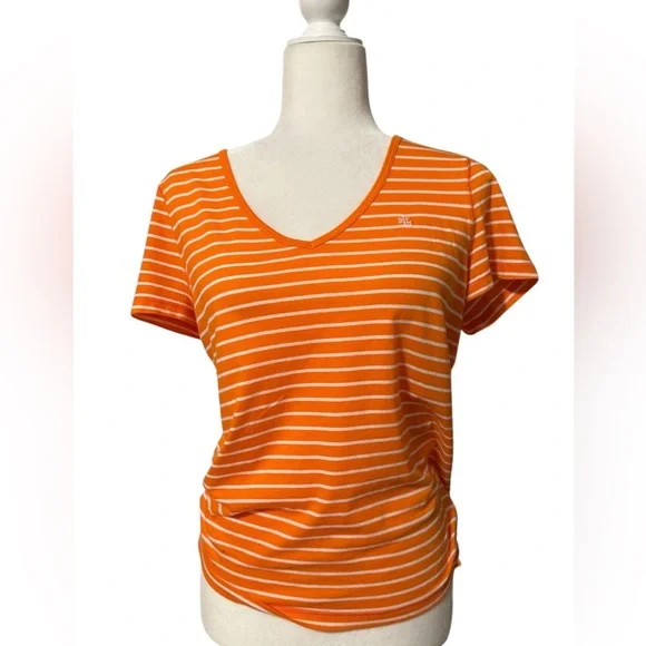 Ralph Lauren Orange Striped V-Neck Women's Top - Picture 1 of 4